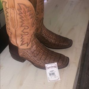 Lucchese Crocodile Tan Exotic Saddle Boots
